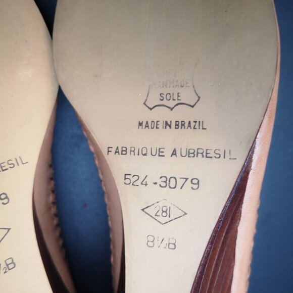 Impressions Ladies Size 8.5 B Tan Made in Brazil Leather Upper Wedge Heel Shoes - Picture 8 of 10